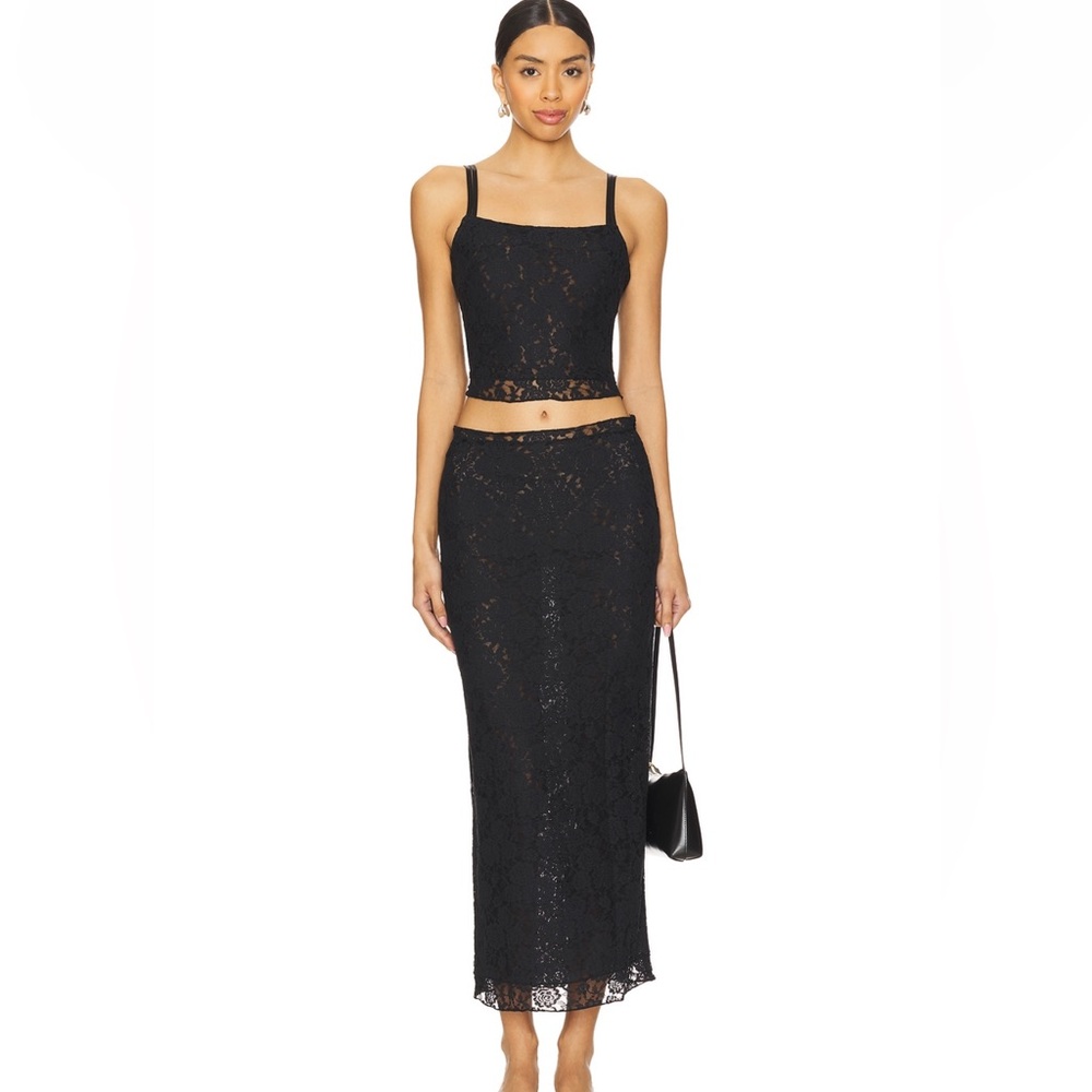 superdown Black Lace Midi Skirt